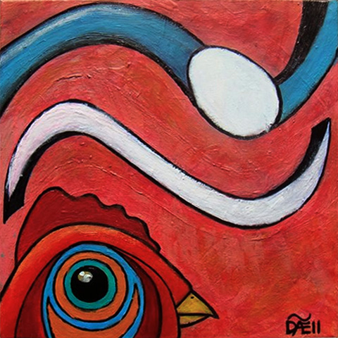 “Chicken~egg”, by DOC Engstrøm, acrylic on canvas, 50x50cm, 2009
